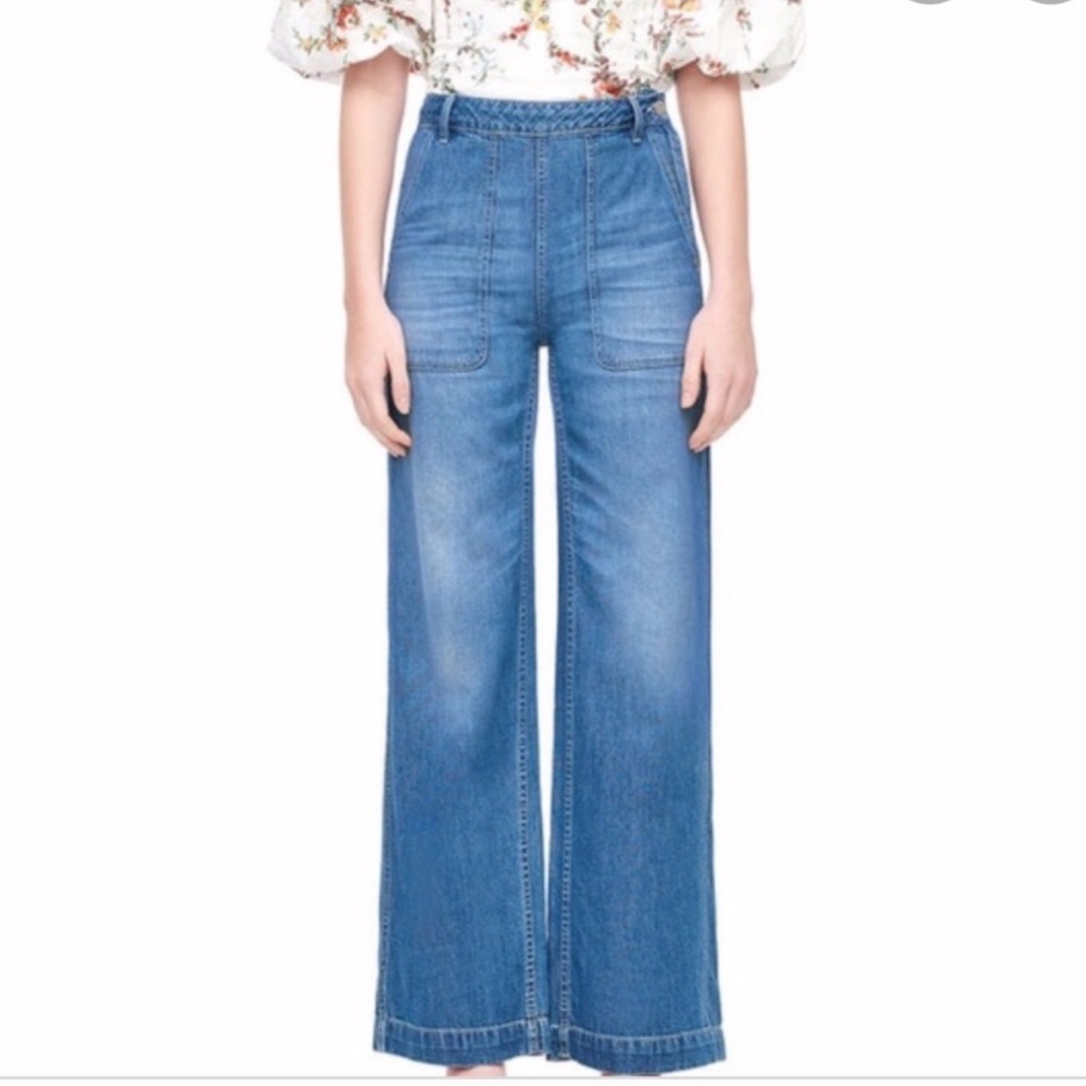 Women’s Like New La Vie Rebecca Taylor Drapey Wide Leg Cotton Riviera Wash Jeans